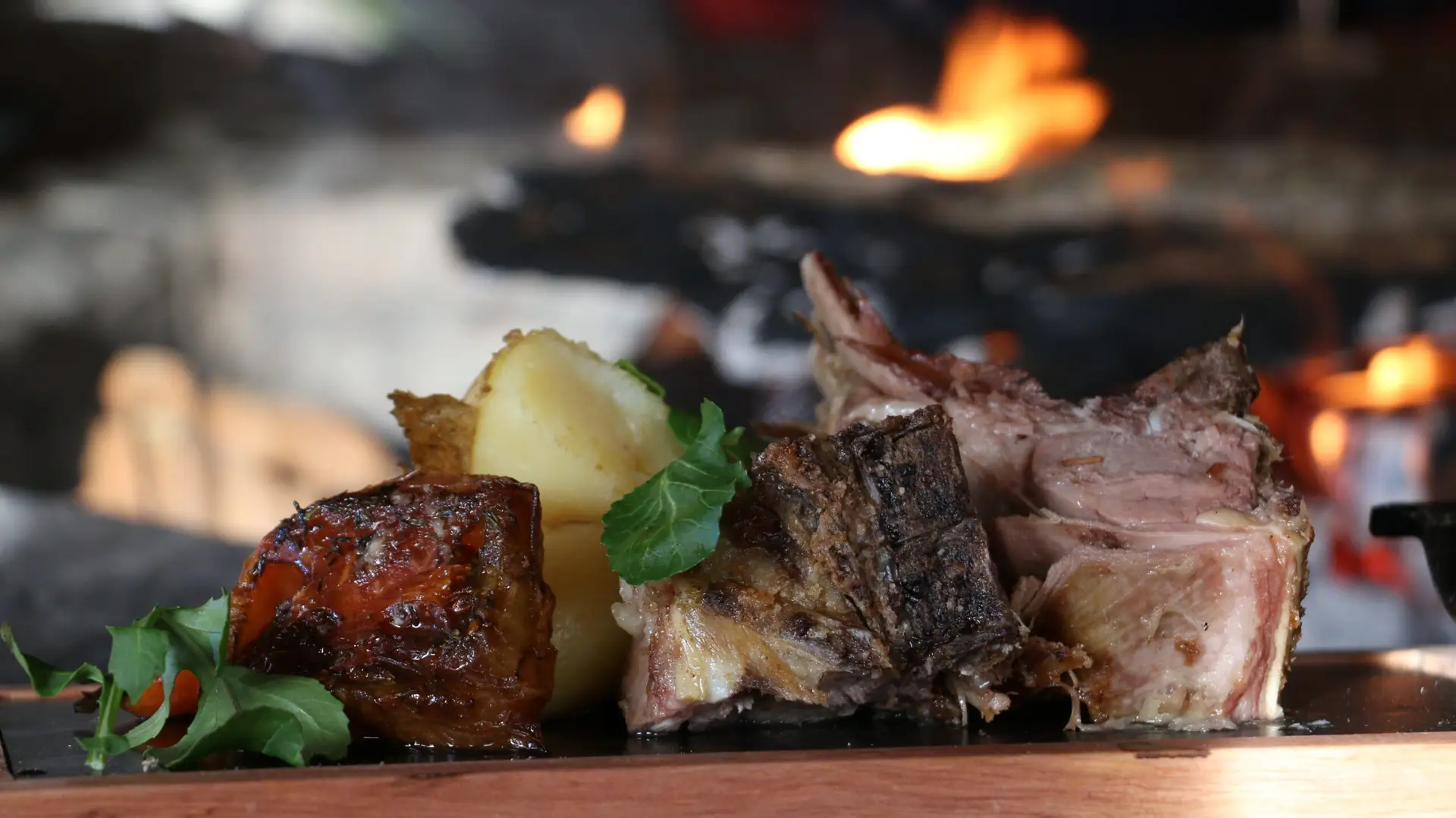 Delicious dish of roast Patagonian lamb, a typical culinary speciality of the San Martín de los Andes region.